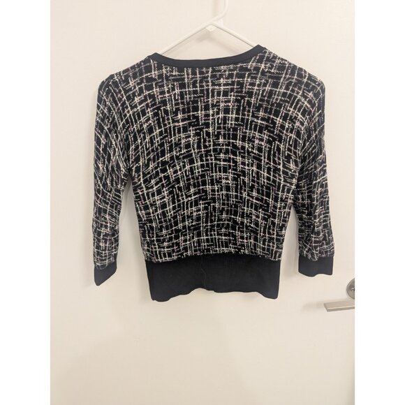 3/4 Sleeve Black, White, Pink Distressed Geometric Pattern Cardigan WHBM XXS - Picture 4 of 5